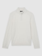 Reiss Snow White Findlay Merino Wool Wide-Rib Half-Zip Jumper - Image 2 of 5