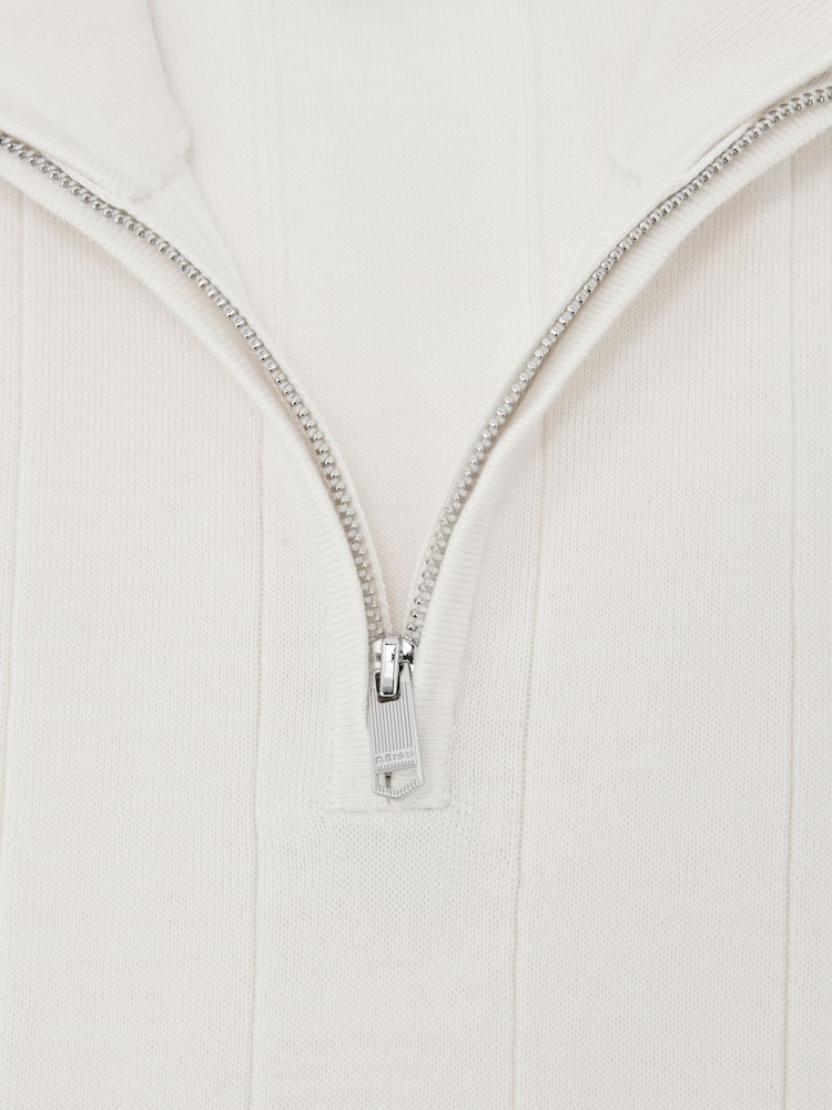 Reiss Snow White Findlay Merino Wool Wide-Rib Half-Zip Jumper - Image 5 of 5