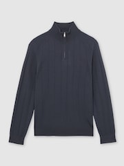 Reiss Airforce Blue Findlay Merino Wool Wide-Rib Half-Zip Jumper - Image 2 of 6