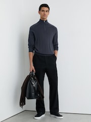 Reiss Airforce Blue Findlay Merino Wool Wide-Rib Half-Zip Jumper - Image 3 of 6