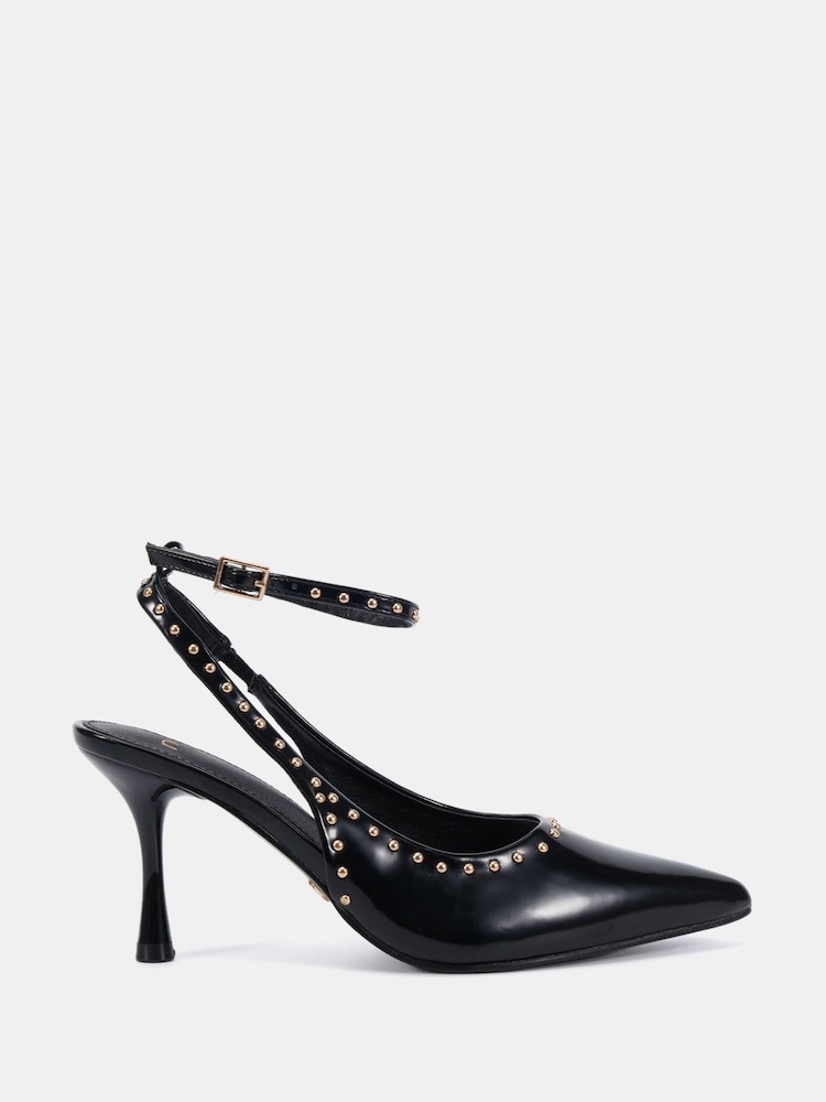 Novo Black Wide Fit Italia Stud Detail Ankle Strap Point Courts - Image 2 of 6 Novo Black Wide Fit Italia Stud Detail Ankle Strap Point Courts - Image 2 of 6