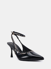 Novo Black Wide Fit Italia Stud Detail Ankle Strap Point Courts - Image 3 of 6