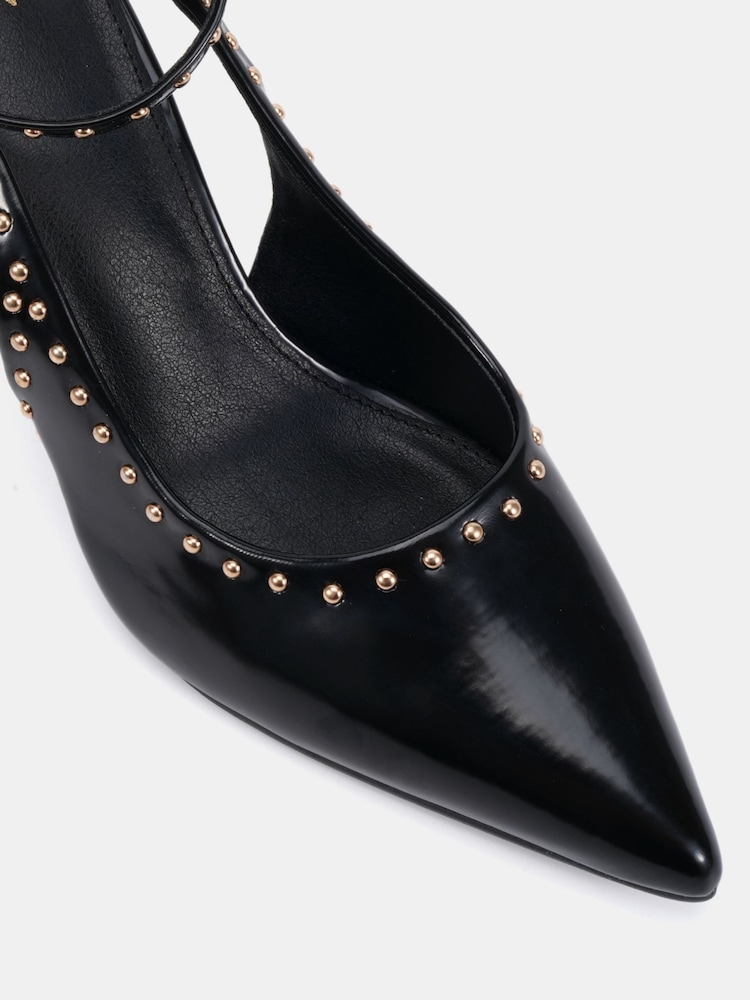Novo Black Wide Fit Italia Stud Detail Ankle Strap Point Courts - Image 6 of 6 Novo Black Wide Fit Italia Stud Detail Ankle Strap Point Courts - Image 6 of 6