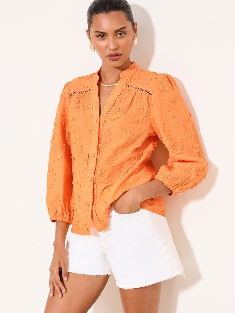 Lipsy Orange 3/4 Sleeve Grandad Blouse - Image 1 of 5