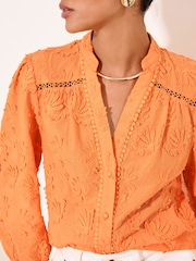 Lipsy Orange 3/4 Sleeve Grandad Blouse - Image 2 of 5