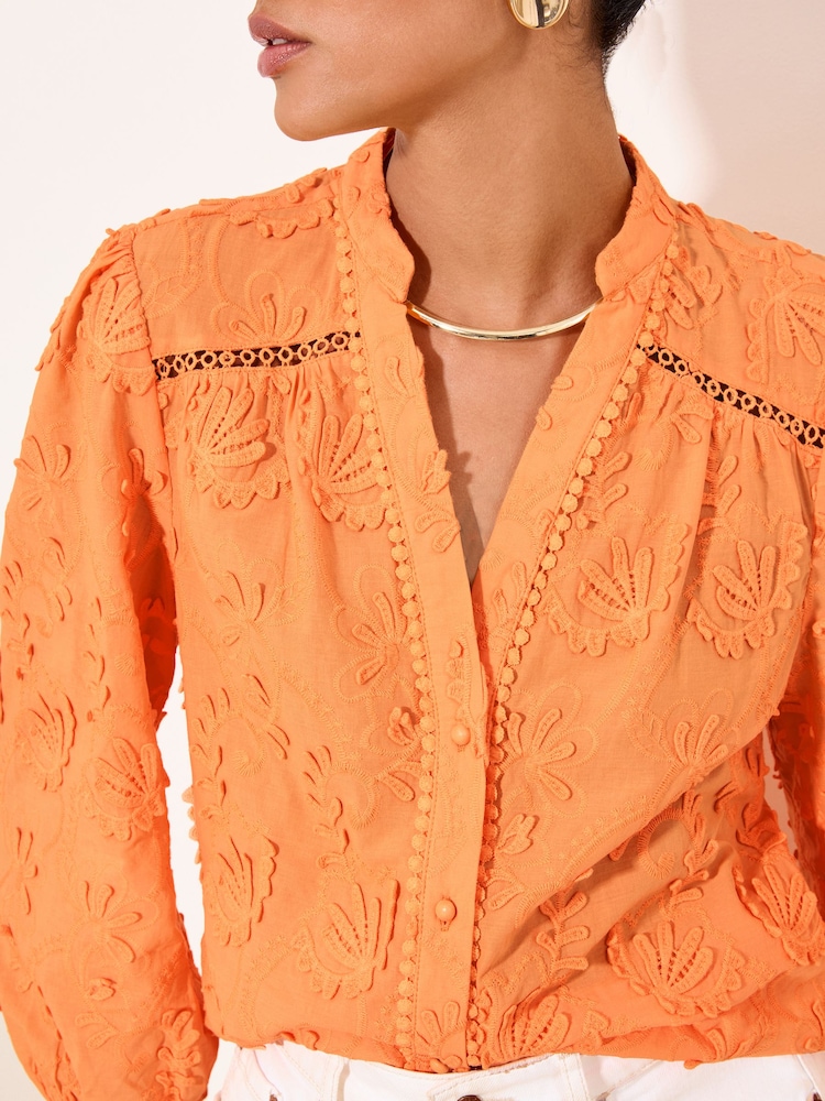 Lipsy Orange 3/4 Sleeve Grandad Blouse - Image 2 of 5