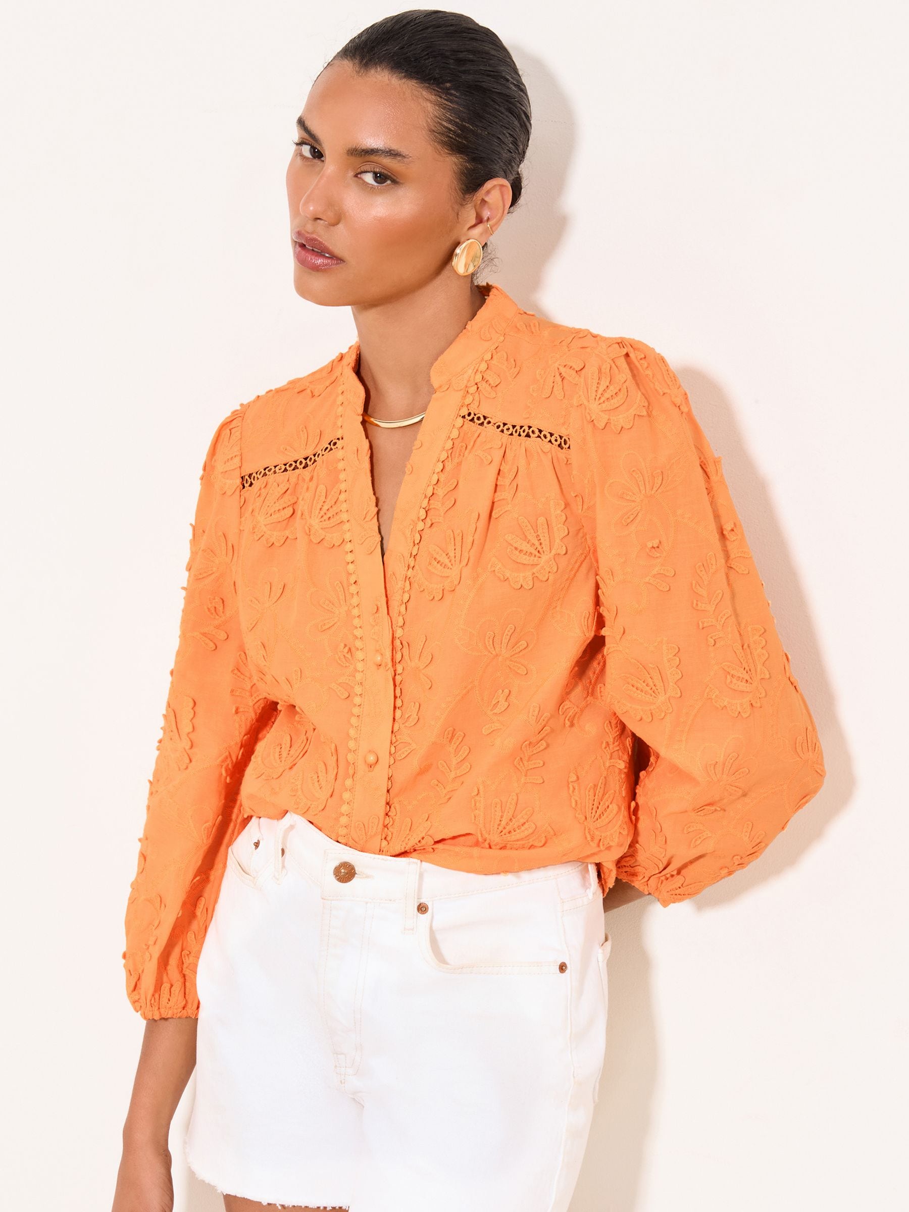 Buy Lipsy Orange 3/4 Sleeve Embroidered Grandad Blouse from Next USA