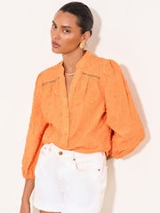Lipsy Orange 3/4 Sleeve Grandad Blouse - Image 4 of 5