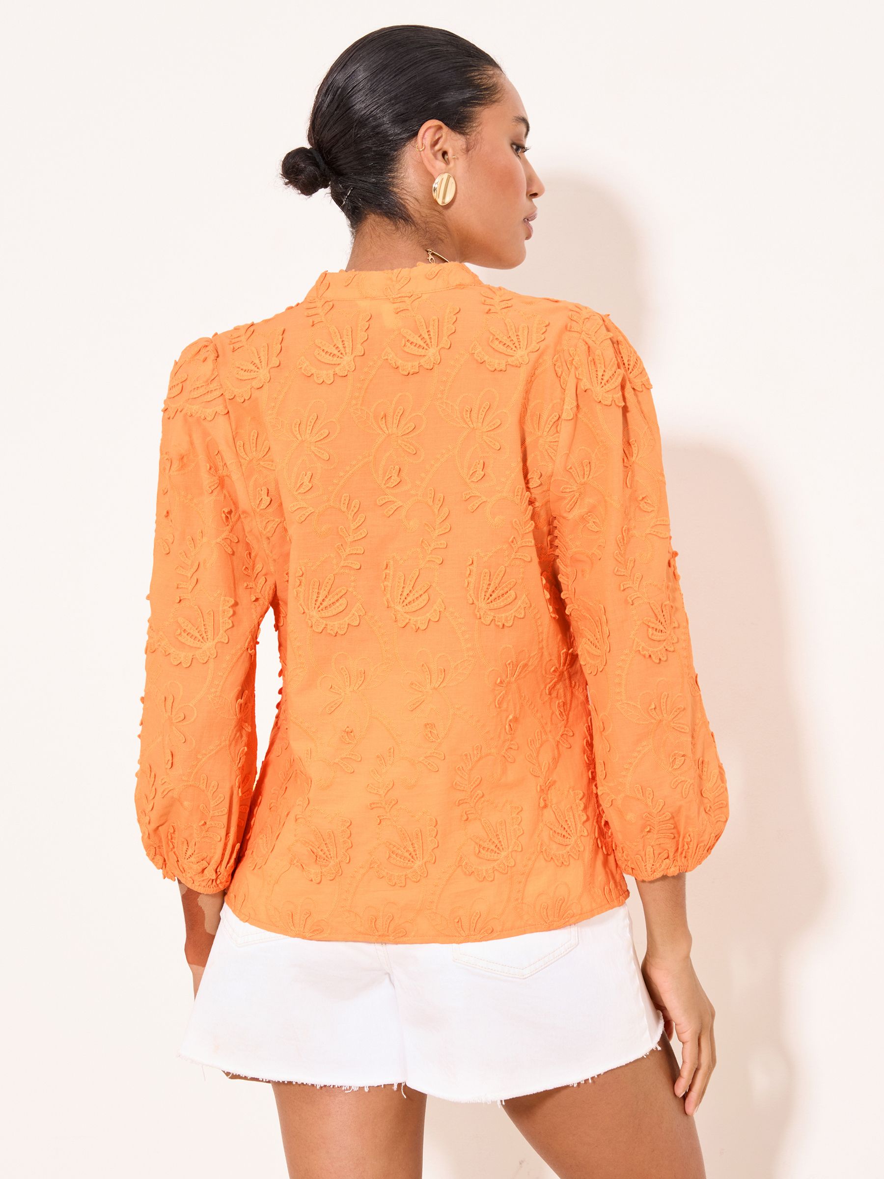 Buy Lipsy Orange 3/4 Sleeve Embroidered Grandad Blouse from the