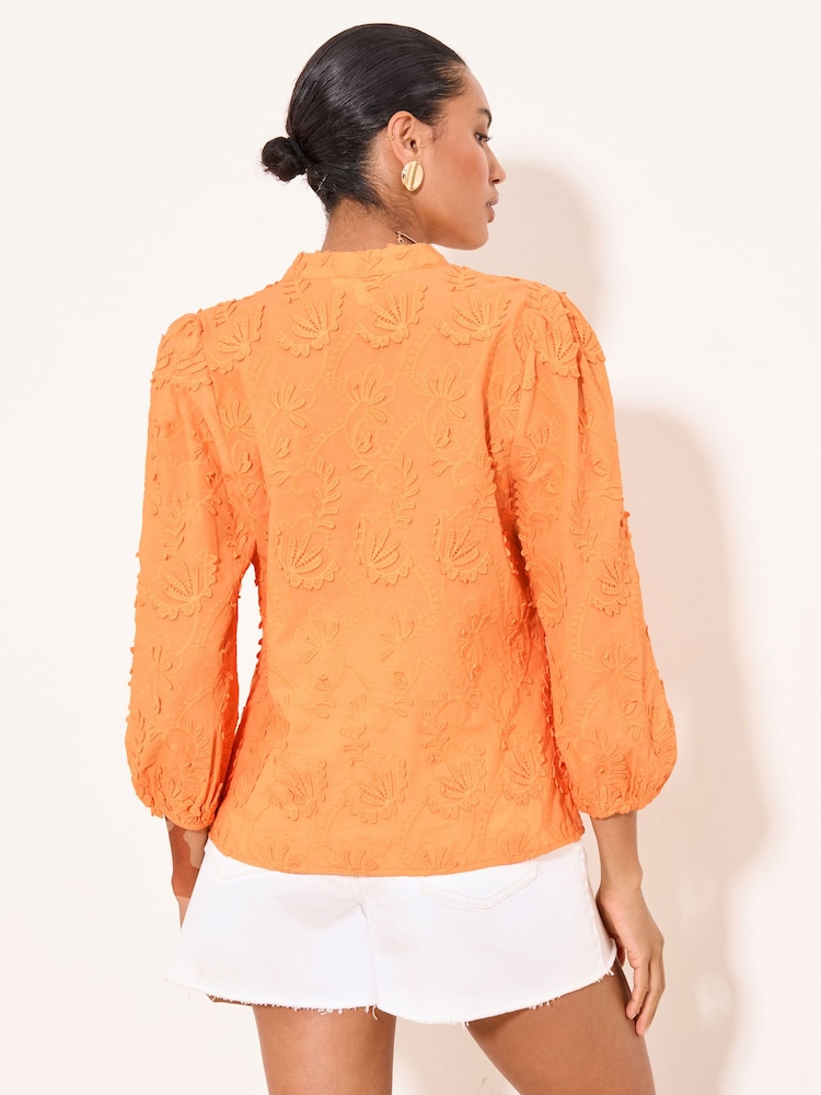 Lipsy Orange 3/4 Sleeve Grandad Blouse - Image 5 of 5
