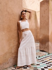 Lipsy White Broderie Square Neck Cropped Top - Image 2 of 4