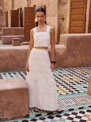 Lipsy White Broderie Square Neck Cropped Top - Image 3 of 4