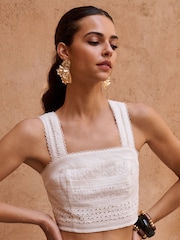 Lipsy White Broderie Square Neck Cropped Top - Image 4 of 4