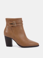Novo Brown Wide Fit Joy Buckle Detail Western Heeled Boots - Image 2 of 6