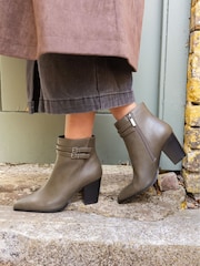 Novo Green Regular Fit Joy Buckle Detail Western Heeled Boots - Image 1 of 6