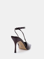 Novo Brown Regular Fit Icon Square Toe High Stiletto Slingback Ankle Strap Court Shoes - Image 4 of 6