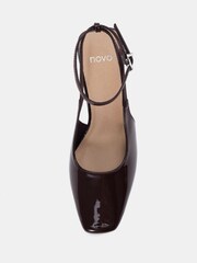 Novo Brown Regular Fit Icon Square Toe High Stiletto Slingback Ankle Strap Court Shoes - Image 5 of 6