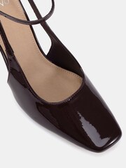 Novo Brown Regular Fit Icon Square Toe High Stiletto Slingback Ankle Strap Court Shoes - Image 6 of 6