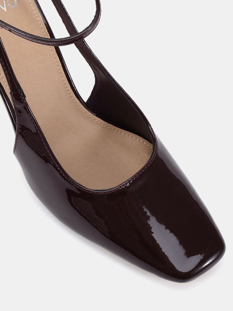 Novo Brown Regular Fit Icon Square Toe High Stiletto Slingback Ankle Strap Court Shoes - Image 6 of 6