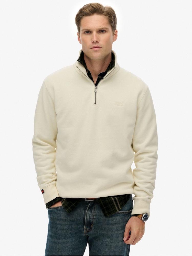 Superdry Cream Essential Logo Half Zip Sweatshirt - Image 1 of 6