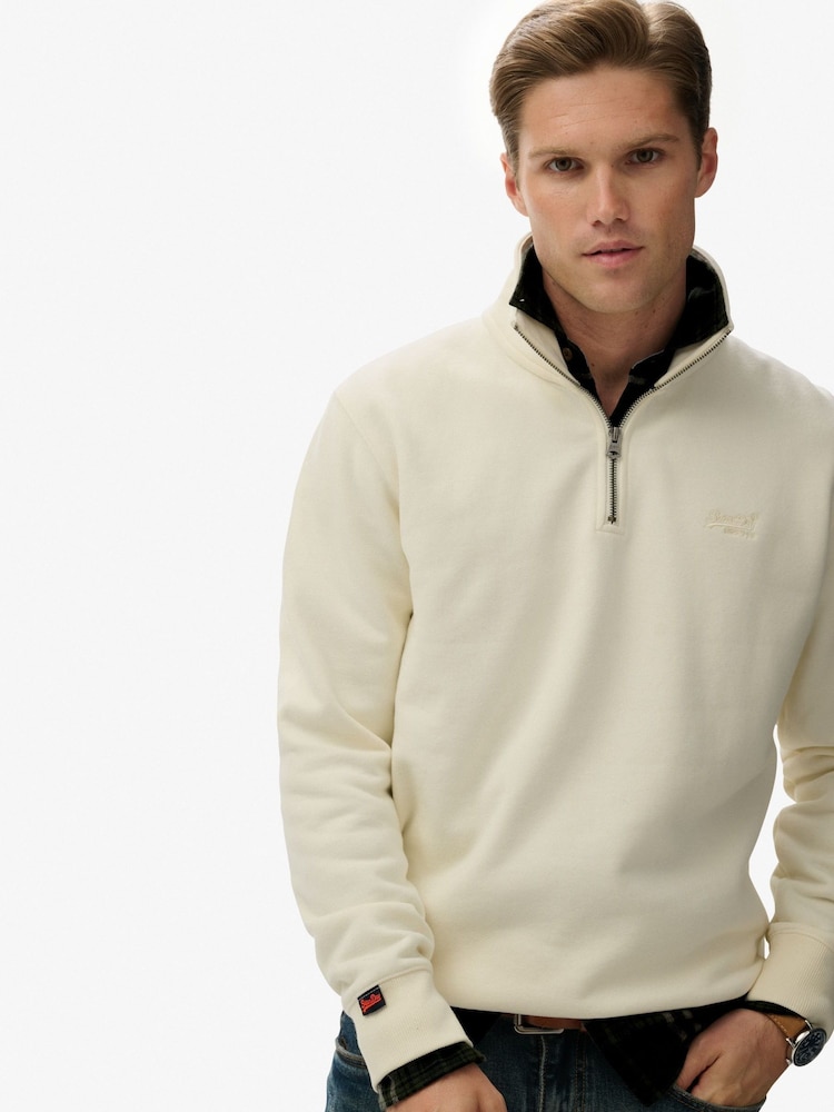 Superdry Cream Essential Logo Half Zip Sweatshirt - Image 2 of 6