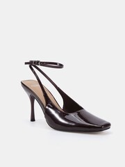 Novo Brown Wide Fit Icon Square Toe High Stiletto Slingback Ankle Strap Court Shoes - Image 3 of 6