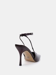 Novo Brown Wide Fit Icon Square Toe High Stiletto Slingback Ankle Strap Court Shoes - Image 4 of 6