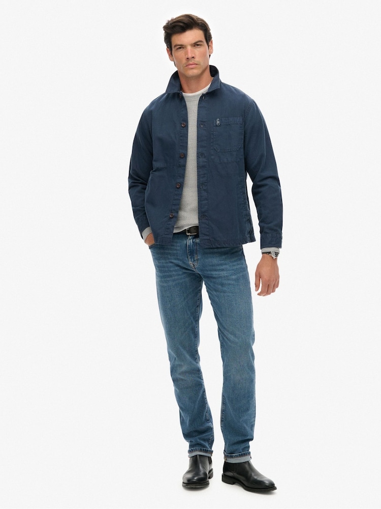 Superdry Blue The Merchant Store Linen Blend Overshirt - Image 2 of 7 Superdry Blue The Merchant Store Linen Blend Overshirt - Image 2 of 7
