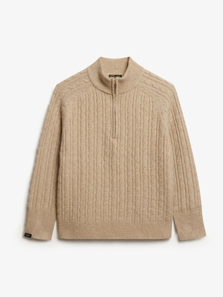 Superdry Nude Brushed Cable Knit Henley Jumper - Image 6 of 6