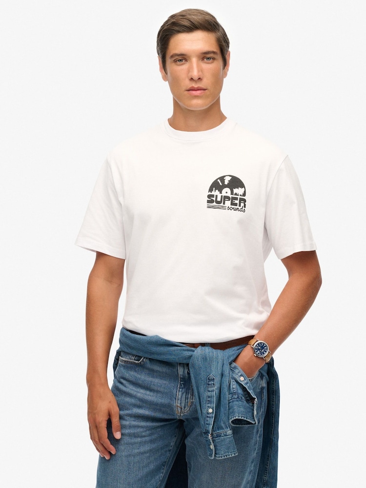 Superdry White Record Label Oversized T-Shirt - Image 1 of 5 Superdry White Record Label Oversized T-Shirt - Image 1 of 5