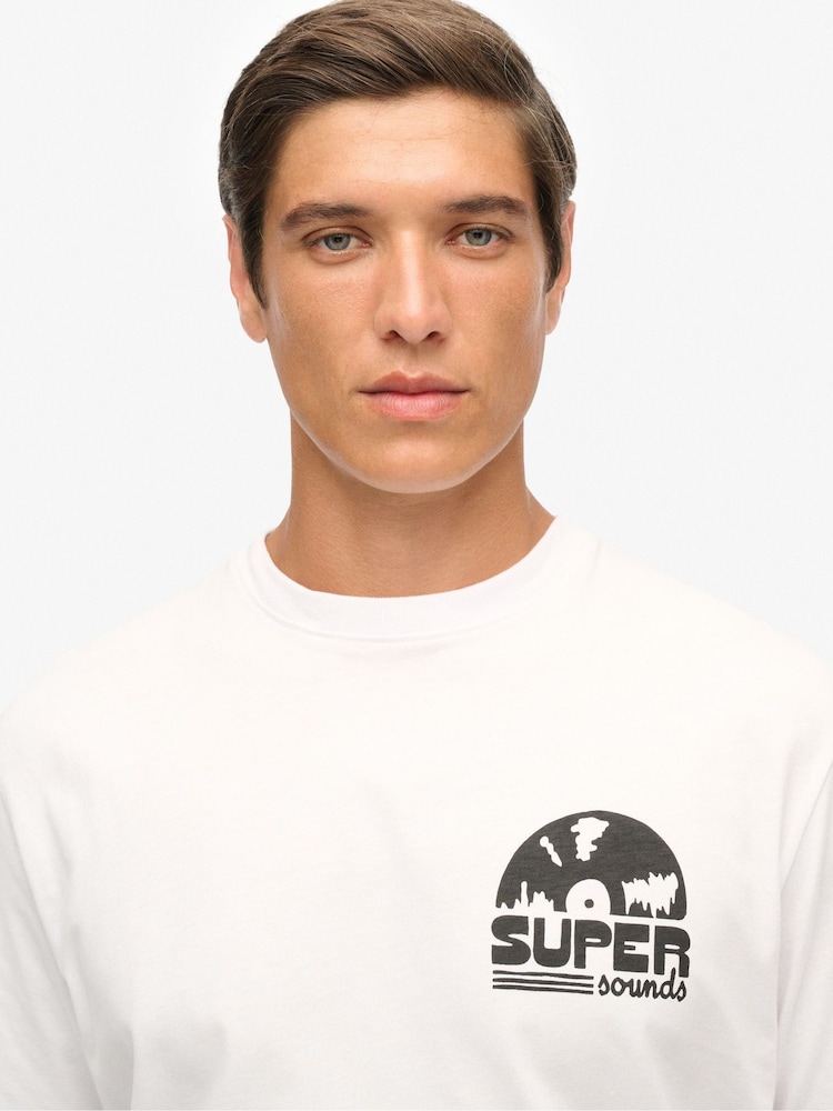 Superdry White Record Label Oversized T-Shirt - Image 2 of 5 Superdry White Record Label Oversized T-Shirt - Image 2 of 5