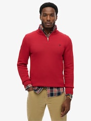 Superdry Red Cotton Half Zip Knit Jumper - Image 1 of 6