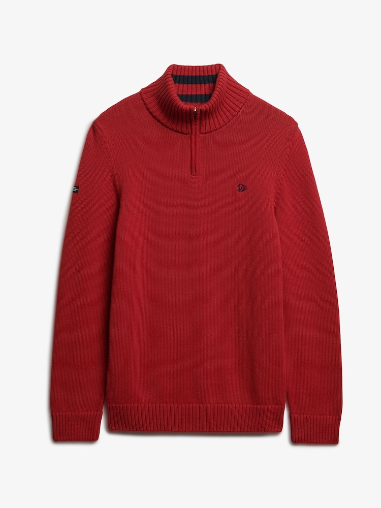 Superdry Red Cotton Half Zip Knit Jumper - Image 6 of 6