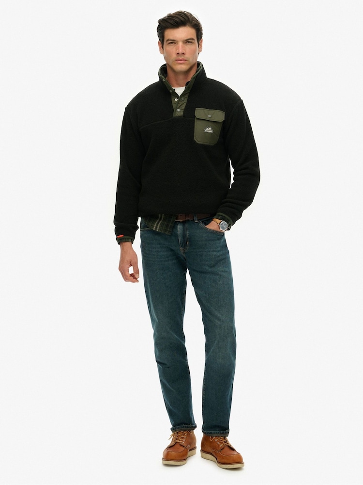 Superdry Black Fuji Fleece Half Popper Jumper - Image 2 of 7