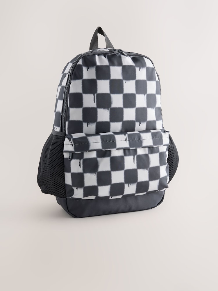 Monochrome Checkerboard Printed Backpack - Image 1 of 5 Monochrome Checkerboard Printed Backpack - Image 1 of 5