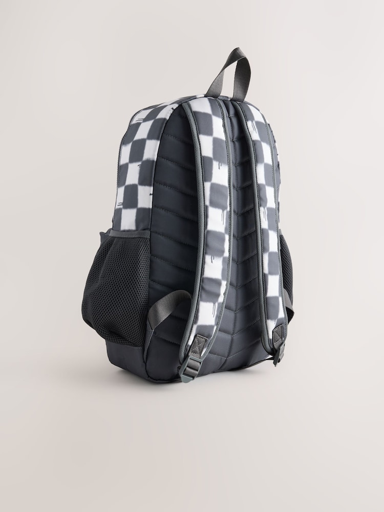 Monochrome Checkerboard Printed Backpack - Image 2 of 5 Monochrome Checkerboard Printed Backpack - Image 2 of 5