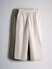 The Set 2 Pack Cotton Pull On Wide Leg Trousers Cream Stripe/Khaki Green - Image 1 of 9
