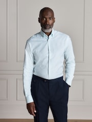 Blue/Yellow Slim Fit Signature Cotton Button Down Collar Smart Stripe Shirt - Image 4 of 8