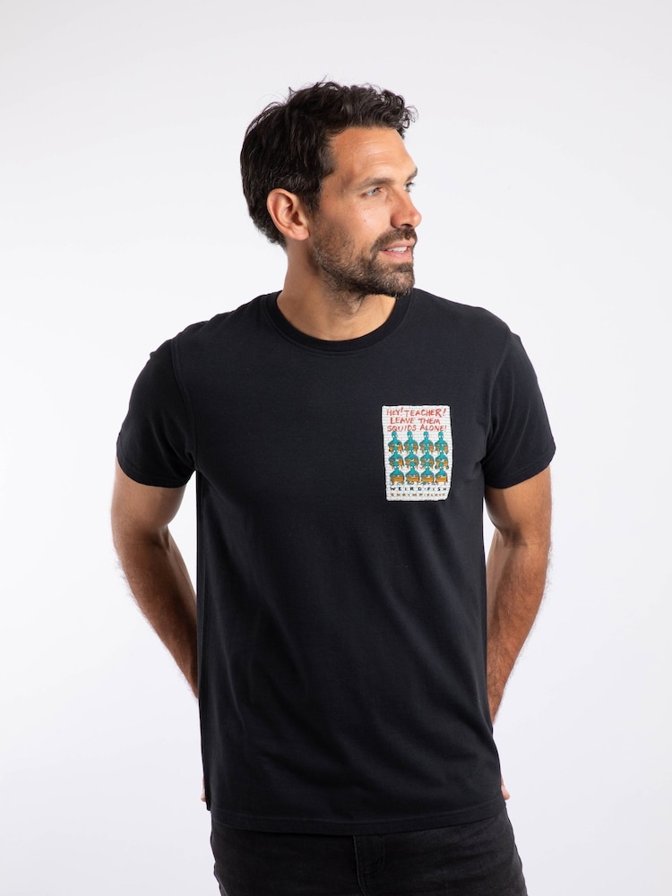 Weird Fish Black Hey Teacher Back Print Artist T-Shirt - Image 1 of 6 Weird Fish Black Hey Teacher Back Print Artist T-Shirt - Image 1 of 6