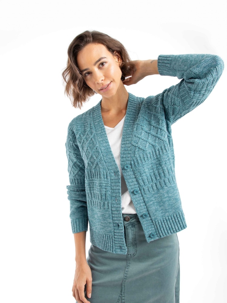 Weird Fish Blue Amiens Mixed Stitch Cardigan - Image 1 of 6