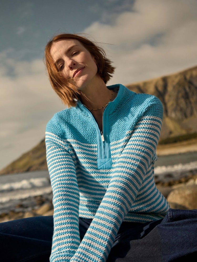 Weird Fish Blue Juliet  1/4 Zip Stripe Macaroni Fleece - Image 1 of 8