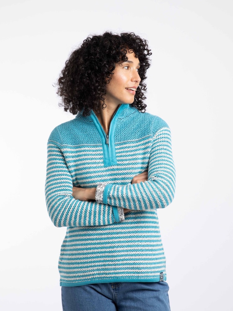Weird Fish Blue Juliet 1/4 Zip Stripe Macaroni Fleece - Image 2 of 8 Weird Fish Blue Juliet 1/4 Zip Stripe Macaroni Fleece - Image 2 of 8