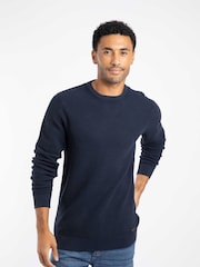 Weird Fish Blue Easton  Waffle Crew Neck Jumper - Image 1 of 7