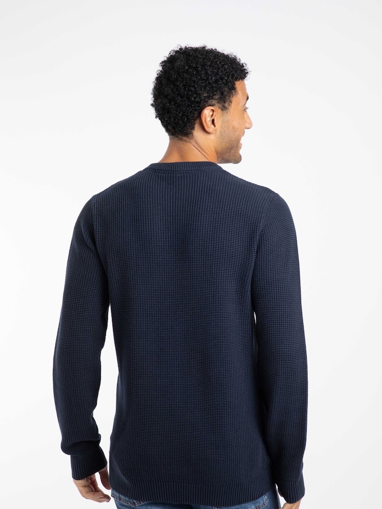 Weird Fish Blue Easton  Waffle Crew Neck Jumper - Image 2 of 7
