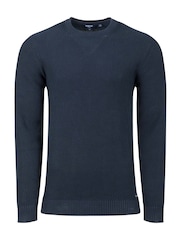 Weird Fish Blue Easton  Waffle Crew Neck Jumper - Image 6 of 7