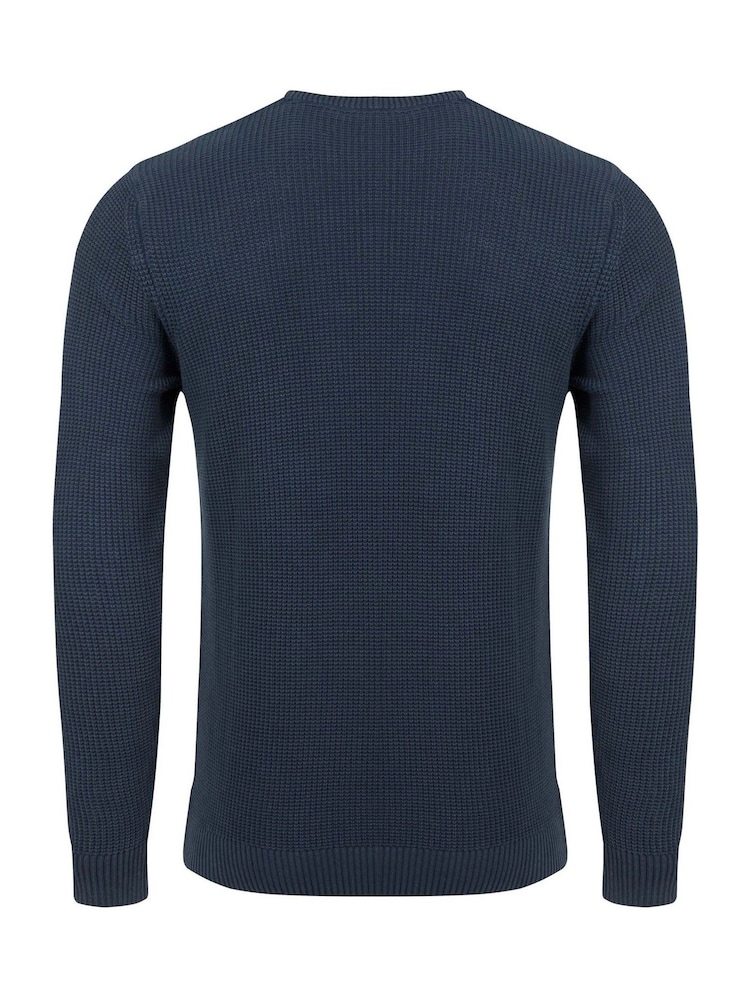 Weird Fish Blue Easton Waffle Crew Neck Jumper - Image 7 of 7 Weird Fish Blue Easton Waffle Crew Neck Jumper - Image 7 of 7
