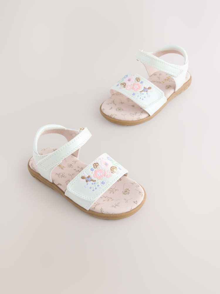 White Embroidered Touch Fastening Sandals - Image 1 of 5