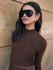 Marrone - Friends Like These PU Mix Knit Mini Dress - Immagine 4 di 5