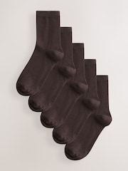 Chocolate Brown Basic Ankle Socks Five Pack - Image 1 of 8