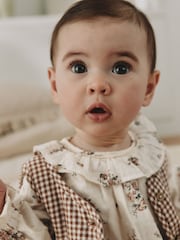 Ecru Floral Woven Baby Dress, Gilet And Tights 3 Piece Set (0mths-2yrs) - Image 3 of 15